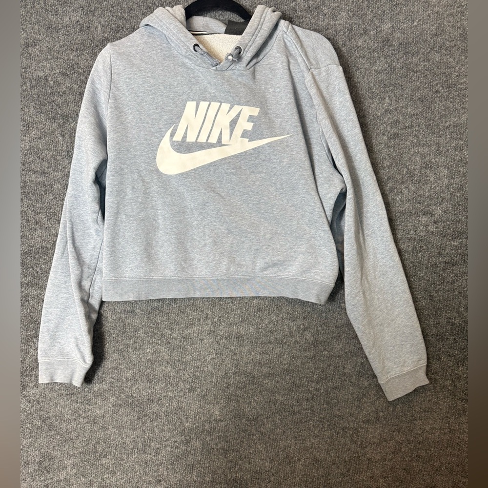 Nike Sportswear Club Fleece Crop Hoodie Sweatshirt - Light Blue, Size XL